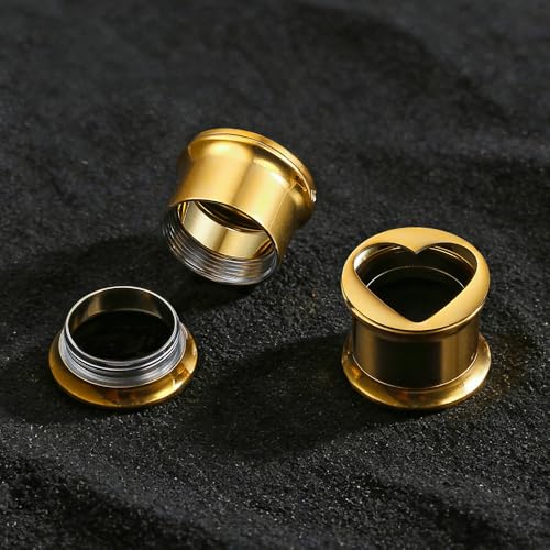 ARTFAN Ear Gauges Plugs - 2PCS Stainless Steel Tunnels for Stretched Ears, Cute Heart Ear Plugs Gauges for Women Men, Hypoallergenic Body Piercing Jewelry - size: 9/16in (14mm)