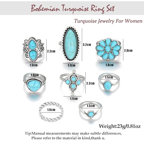 Bohemian Turquoise Ring Set for Women,Vintage Western Rings Chunky Turquoise Opal Stackable Knuckle Ring Set Punk Midi Finger Ring Pack Boho - style: Ring set-C