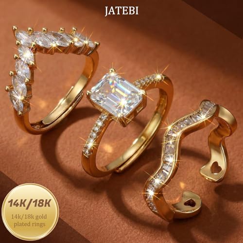 JATEBI Stackable Rings for Women 14K Gold Plated Kunckle Rings Set Dainty Simple Trendy Adjustable Perfect for Stacking Layering on Thumb and Knuckle 3 Pcs