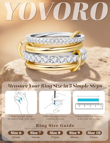 18K Gold Plated Stackable Rings for Women CZ Mixed Metal Statement Rings Set Non Tarnish Interlocked Stacked Ring Unique Connected Band Thumb Ring Fashion Multi-layer Wedding Ring Jewelry Size 6-10 - style: Gold Style B