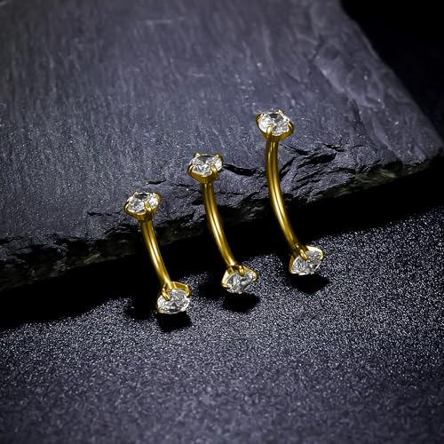 Rook Daith Piercing Jewelry 16G Stainless Surgical Steel Curved Barbell Eyebrow Rings Vertical Labret Lip Piercing Jewelry Rook Daith Earrings for Women Men 6MM 8MM 10MM Hypoallergenic - color: Gold-6MM 8MM 10MM
