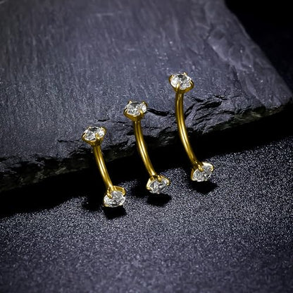 Rook Daith Piercing Jewelry 16G Stainless Surgical Steel Curved Barbell Eyebrow Rings Vertical Labret Lip Piercing Jewelry Rook Daith Earrings for Women Men 6MM 8MM 10MM Hypoallergenic - color: Gold-6MM 8MM 10MM