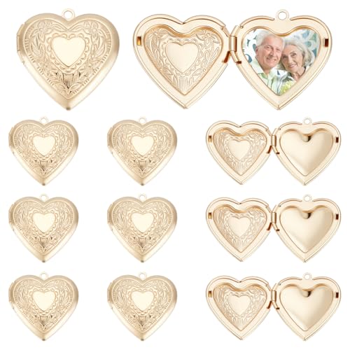 UNICRAFTALE Golden Locket Pendants Small Heart Photo Frame Charms Metal Memory Locket Charms Heart Picture Frame Bouquet Charm for DIY Jewelry Making - style: Heart around Flower