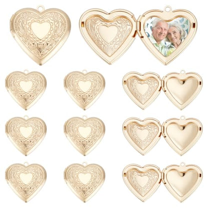 UNICRAFTALE Golden Locket Pendants Small Heart Photo Frame Charms Metal Memory Locket Charms Heart Picture Frame Bouquet Charm for DIY Jewelry Making - style: Heart around Flower