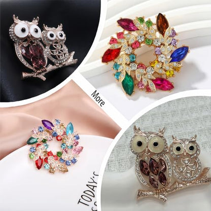 2pcs Rhinestone Brooch Pin for Women Dress Elegant Stylish Crystal Brooches Fashion Accessories Pins Lapel Boutonniere Ideas Wedding Christmas Birthday Jewelry Easter Gift - color: 14 Gold Bird/Colorful