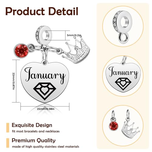 Birthday Gifts for Women Birthstone Charms for Bracelets Necklaces Jewelry Gift for Mom Wife Daughter Granddaughter Niece Sister Girlfriend - color: January