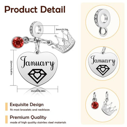 Birthday Gifts for Women Birthstone Charms for Bracelets Necklaces Jewelry Gift for Mom Wife Daughter Granddaughter Niece Sister Girlfriend - color: January