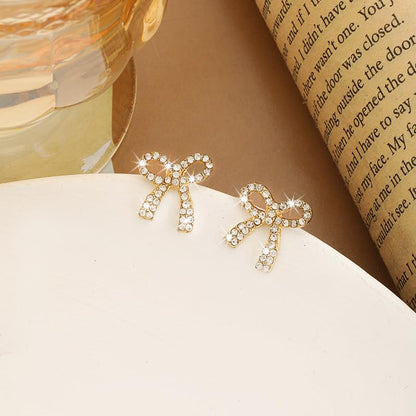 Gold Bow Necklace Bracelet Earrings Set for Women Bowknot Choker Necklace Ribbon Stud Earrings Silver Bow Bracelet Christmas Holiday Jewelry - color: Gold-1