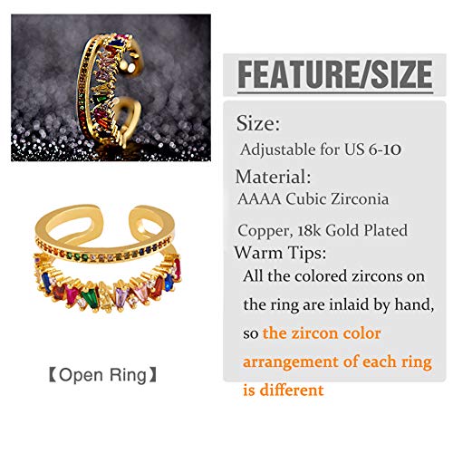 Gold-Plated Butterfly Rings - Vintage Snake Statement Rings with Cubic Zirconia for Women Adjustable Open Rings - style: Big CZ Rainbow