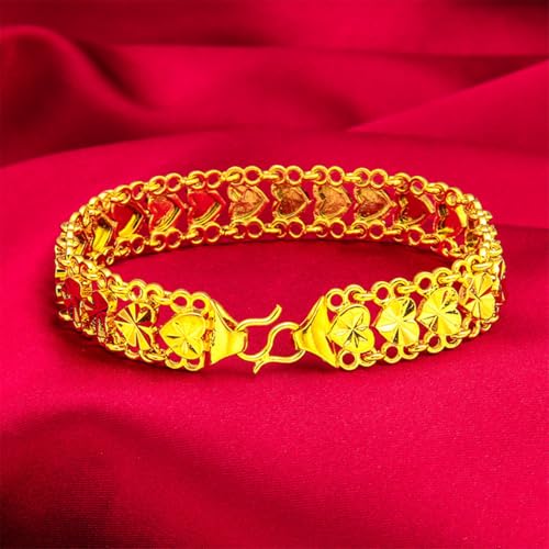 Vintage Gold Plated Heart Link Bracelet for Women Double Layer Hollow Band Heart Chain Fashion Jewelry