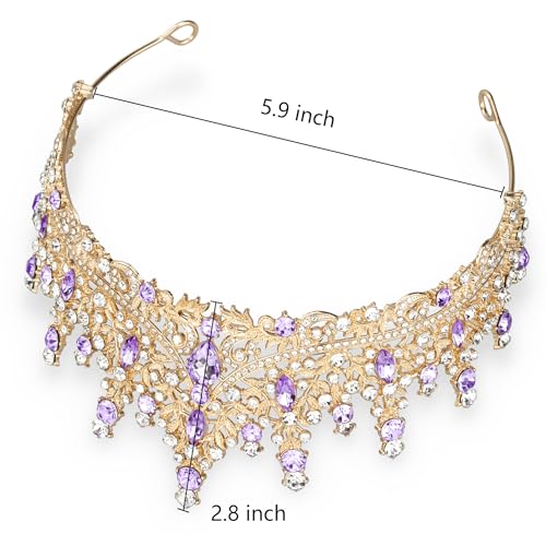 Tiaras and Crowns for Women Crystal Princess Tiaras Rhinestone Queen Crowns For Wedding Bridal Birthday Prom Pageant Party (Tiara 100) - color: Gold Purple