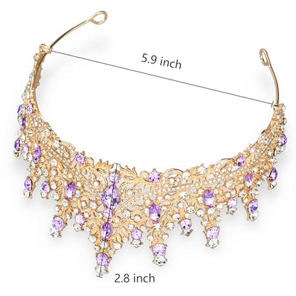 Tiaras and Crowns for Women Crystal Princess Tiaras Rhinestone Queen Crowns For Wedding Bridal Birthday Prom Pageant Party (Tiara 100) - color: Gold Purple