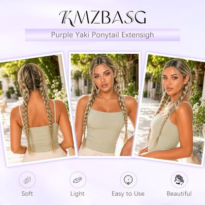 Ponytail Extension with Hair Tie, 26 Inches, 2 PCS | Mixed Blonde Yaki Straight DIY Braided Hairpieces Sleek Light and Soft Fluffy Stayle Ponytail for Women Daily Party Use - color: Mixed Blonde