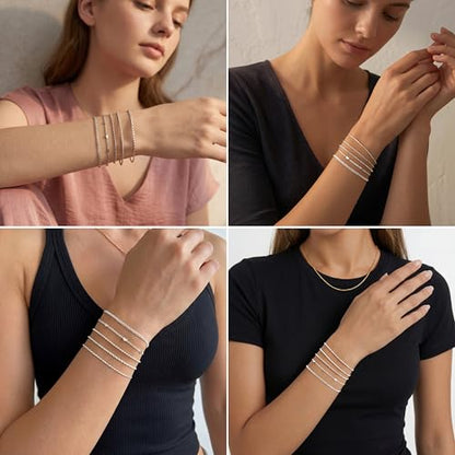 Dainty Gold Bracelet for Women Trendy Non Tarnish, Thin Bracelets Stackable Set with Bangle Cuff, Box, Herringbone, Paperclip, Figaro, Sparkling Link Chains Waterproof, Simple Jewelry Gifts for Women - color: Silver-cuban/cuff/heart/beaded/twisted/rope