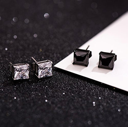 ORAZIO Black Silver Earrings for Men,Stainless Steel Cubic Zirconia Earrings 20G Mens Earrings Hypoallergenic CZ Earrings Studs Trendy Square Earring Studs Set 4-8MM - style: 2 Pairs,Cubic Zirconia Diameter:5mm