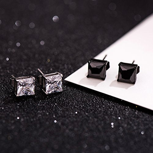 ORAZIO Black Silver Earrings for Men,Stainless Steel Cubic Zirconia Earrings 20G Mens Earrings Hypoallergenic CZ Earrings Studs Trendy Square Earring Studs Set 4-8MM - style: 2 Pairs,Cubic Zirconia Diameter:8mm