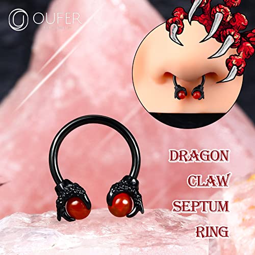 OUFER 316L Surgical Steel Circular Earrings Two White Opals Surrounded by Dragon Claws Cartilage Earing Ear Body Piercing Jewelry Helix Earrings Piercing… - color: Black Red
