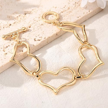 14K Gold & Silver Plated Lightweight Link Bracelet for Women | Stackable Bracelets ,14K Gold Plated Bracelets with CZ,Lightweight Trendy Chain Bracelet Jewelry Gift - style: gold heart