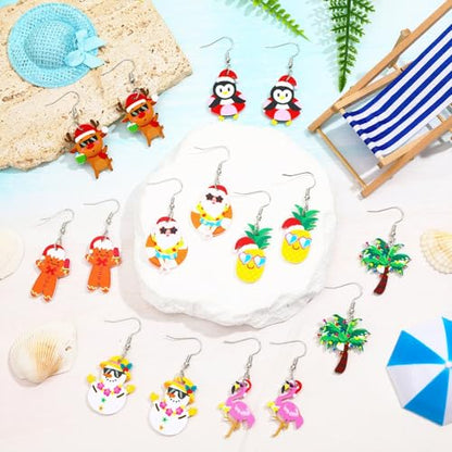 8 Pairs Summer July Christmas Acrylic Earring for Women | Pineapple Tree Santa Claus Earrings, Christmas in Summer Jewelry Gifts Party Accessories, Lightweight Acrylic, Double Side - style: july Christmas