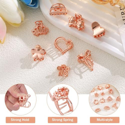 CWJCYTNSN 16PCS Small Metal Hair Claw Clips, Rose Gold Mini Hair Clips for Thin Thick Hair, Cute Tiny Hair Clips, Little Flower Hair Jaw Clamps, Nonslip Bangs Hair Accessories for Women Girls - color: Rose Gold
