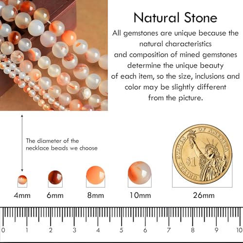 Simple 4mm Gemstones and Crystals Choker Necklace Unisex 16"-18" | Necklaces for Women Men, Adjustable, 40-45 cm Chain Length, Handmade, Spiritual Gemstones, Positive Energy, Daily Wear - style: Red Flower Agate