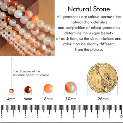 Simple 4mm Gemstones and Crystals Choker Necklace Unisex 16"-18" | Necklaces for Women Men, Adjustable, 40-45 cm Chain Length, Handmade, Spiritual Gemstones, Positive Energy, Daily Wear - style: Red Flower Agate