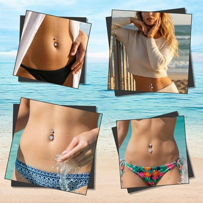 4pcs Belly Piercing Jewelry, 14G Stainless Steel Silver Belly Button Rings, Navel Piercing Jewelry Cz Belly Piercings Cute Heart Belly Button Ring for Beach Festival Daily