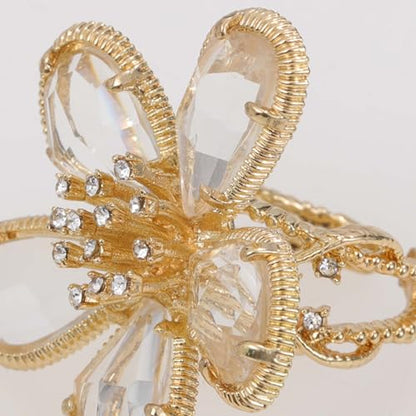 Large Flower Crystal Ring, Crystal Petal Ring, Size Adjustable, Fashion Ladies Must - color: Transparent