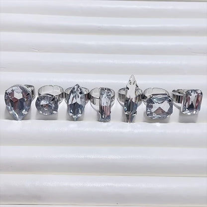 Statement Big Bling Rhinestone Costume Rings Stack Chunky Unique Silver Crystal CZ Large Knuckle Cocktail Ring Pack Cool Prom Jewelry Set for Women Trendy - style: Bling