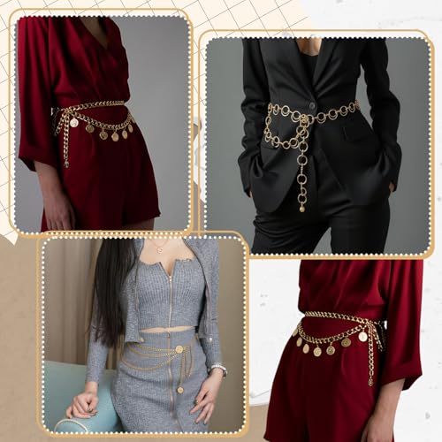 3Pcs Layered Waist Chains for Women Boho Festival Costume | Sunflower Butterfly Belts, Adjustable Fashion Accessories, Western Style, Party Hip Chain Belt - style: Fashionable Gold Retro
