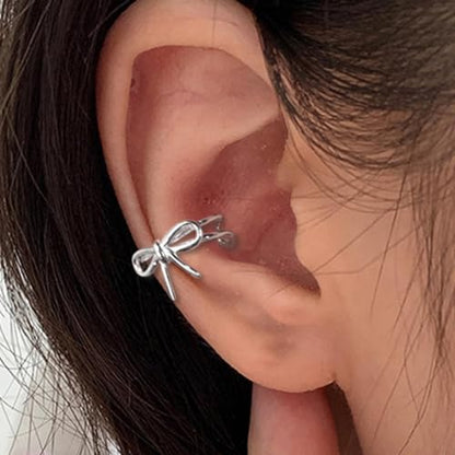 Ear Cuffs for Women Non Piercing Ear Cuff Earrings Non Pierced Cartilage Earrings Adults Christmas Stocking Stuffers Trendy Gifts 2025 - color: E2:2pcs Silver Bow