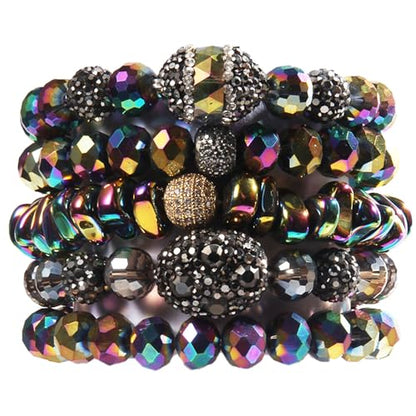 Yomisa 5PCS 6PCS Natural Boho Beaded Bracelets/Bangle for Women Men,Healing Turquoise Jasper Agate Crystal Gemstone Stone Chakra Multilayer Wrap Bohemian Handmade Jewelry Beads Stretch Bracelet Set - color: 5PCS-hematite