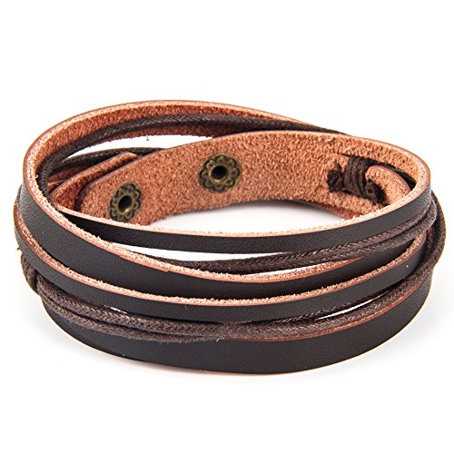 Handmade Genuine Vintage Leather Wrist Cuff Wrap Bracelet Adjustable - style: A: 1 Brown