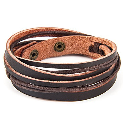 Handmade Genuine Vintage Leather Wrist Cuff Wrap Bracelet Adjustable - style: A: 1 Brown