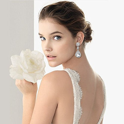 Gorgeous Austrian Crystal Rhinestone Wedding Bridal Teardrop Drop Dangle Earrings - color: White