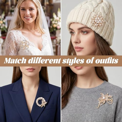 Brooches and Pins for Women 4 Pcs Flower Brooch Pins | Crystal Pearl Brooch Jewelry, Gold Rhinestone, Butterfly Floral Brooches, for Wedding Clothing, Accessory Fashion Jewelry