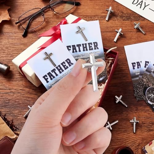 Sayglossy 30 Sets Religious Fathers Day Pins Bulk Christian Cross Lapel Pin with Prayer Card Set Inspirational Catholic Jesus Pins Father Gifts for Church Men Dad Pastor Husband - style: Father