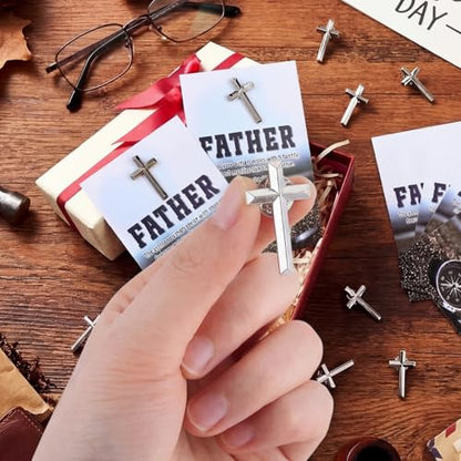 Sayglossy 30 Sets Religious Fathers Day Pins Bulk Christian Cross Lapel Pin with Prayer Card Set Inspirational Catholic Jesus Pins Father Gifts for Church Men Dad Pastor Husband - style: Father
