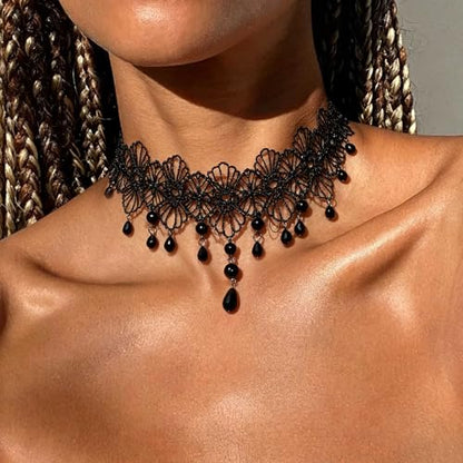 Black Necklaces for Women,Adjustable Layered Collar,Goth Jewelry - color: Flower Pendant