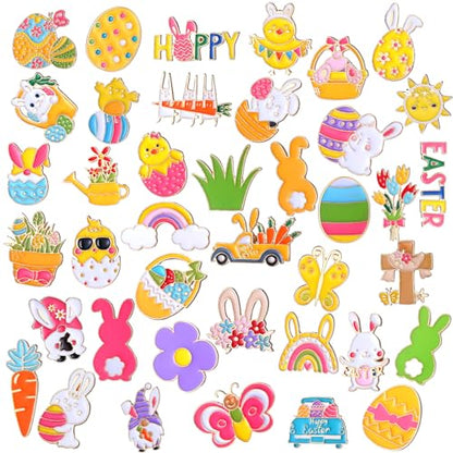 Giegxin 40 Pcs Easter Enamel Pins Bulk Spring Holiday Lapel Pin Bunny Backpack Cute Carrot Easter Eggs Flowers Butterfly Flower Basket Brooch for Women Girls Gifts - style: Easter