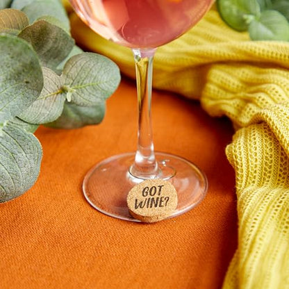Juvale Wine Glass Charms - 1-Inch Circle Cork, 12-Pack - Wine Charms for Stem Glasses & Funny Party Decor - Birthday Party Favors
