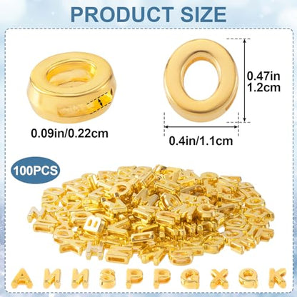 100 Pcs Gold Alphabet Letter Beads, 3D Bulk Resin Pendants | Easy Threading 3D Loose Letter Beads, Large Hole Plastic Initial Charms for Shoelace, KeyChain, Bracelet, Craft, 11×12mm - color: Gold