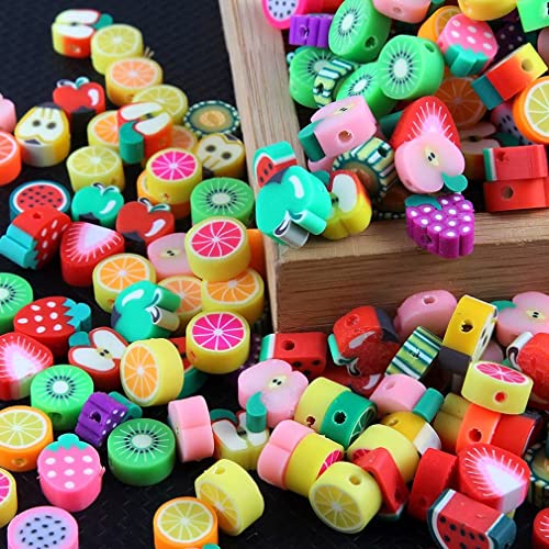 100pcs Mixed Fruit Polymer Clay Spacer Beads for Women Jewelry Making DIY Bracelet Necklace Hair Clip Accessories (Fruit) - color: Fruit