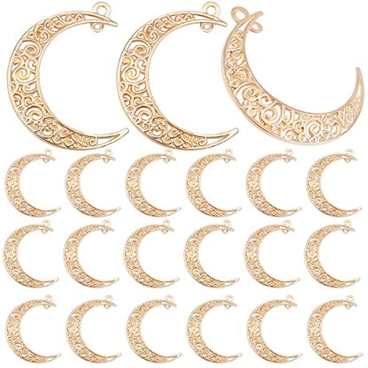 40pcs Hollow Moon Charms Alloy Crescent Pendants Celestial Dangle Charms for DIY Bracelet Necklace Jewelry Making, 40x28mm(Light Golden) - color: Kc Gold