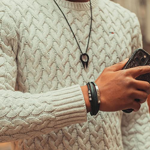 SERASAR Premium Leather Bracelet Men | Stainless Steel Magnetic Clasp | Three Colors | Jewelry Box Included - color: Silver, size: 17cm, style: Brave