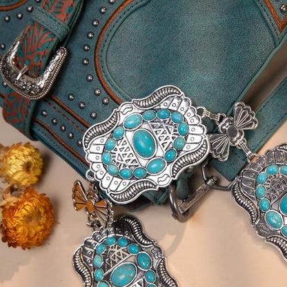 Montana West Rustic Couture's Turquoise Western Concho Chain Belt for Women | Large Western Cowgirl Metal Adjustable Boho Body Chain Belt for Dresses Jeans Country Concert - color: Baby Turquoise