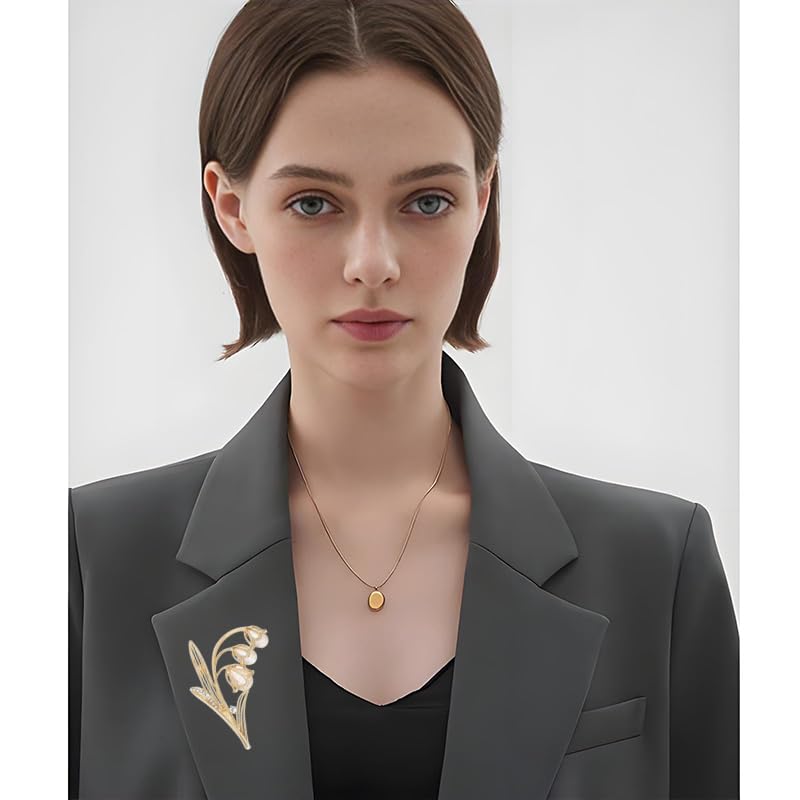 coadipress Tulip Floral Brooch Pin for Women Dainty Gold Plated Rhinestone Pearl Tulip Flower Green Leaf Broochs Pins Trendy Wedding Party Jewelry Accessories - style: GOLD CZ