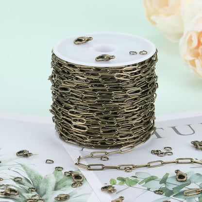 UMAOKANG 32.8 Feet Bronze Plated Brass Jewelry Making Chains Bulk Paperclip Chain for Jewelry Making Jewelry Supplies Findings - color: Bronze Paperclip