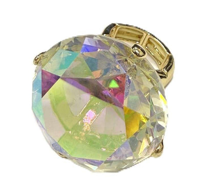 NYFASHION101 Women's Extra Big Rhinestone Fashion Stretch Ring - color: Aurora Gold Tone
