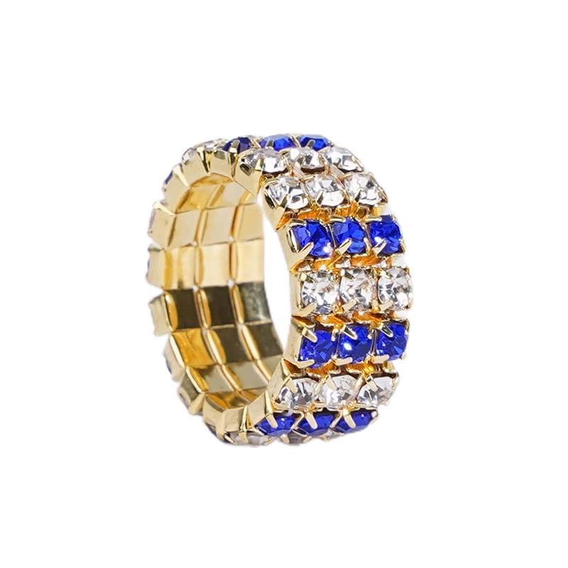Sparkling Rhinestone Ring Set Trendy Elastic Rhinestone Crystal Stretch Ring Stackable Jewelry for Women Girls - color: 3 Rows Ring-Golden+White+Blue